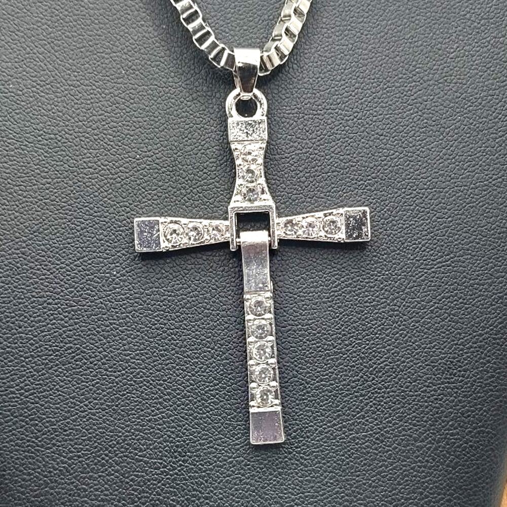 Stainless CZ Diamonds Cross Necklace Fast & Furious Vin Diesel Birthday Gift NEW
